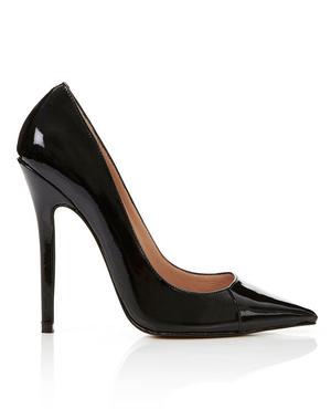 black patent leather high heel pumps