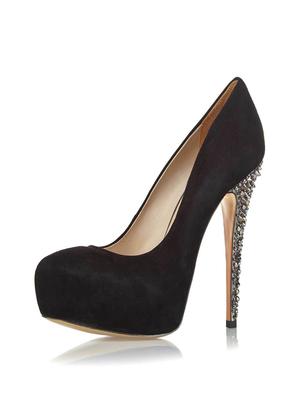 darksome and silver high-heeled slippers