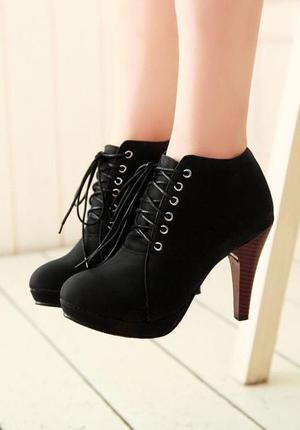 high heel lace up ankle boots