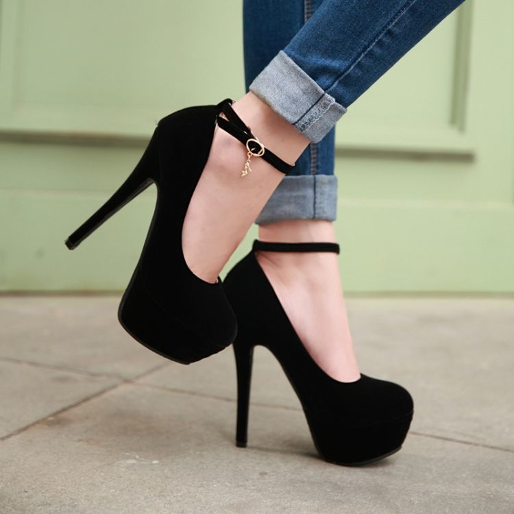 Black Ankle Strap Stiletto Heel