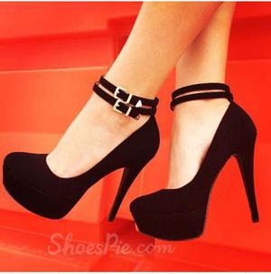 ebony ankle belt high heel boots