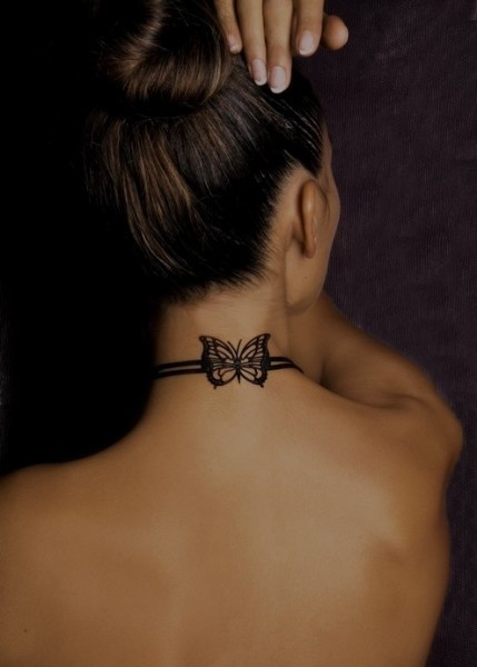 Butterfly Tattoo On Back Of Neck