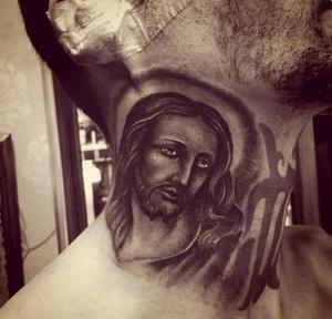 guys s religious neck tattoo