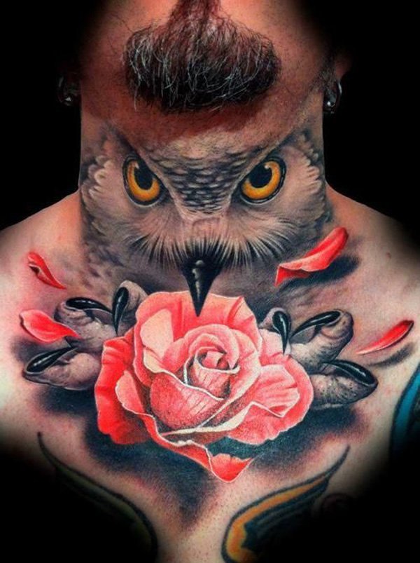 Owl And Rose Tattoo Designs