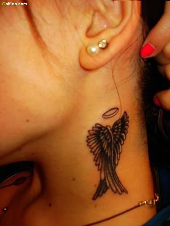 Angel Wings Tattoo On Neck