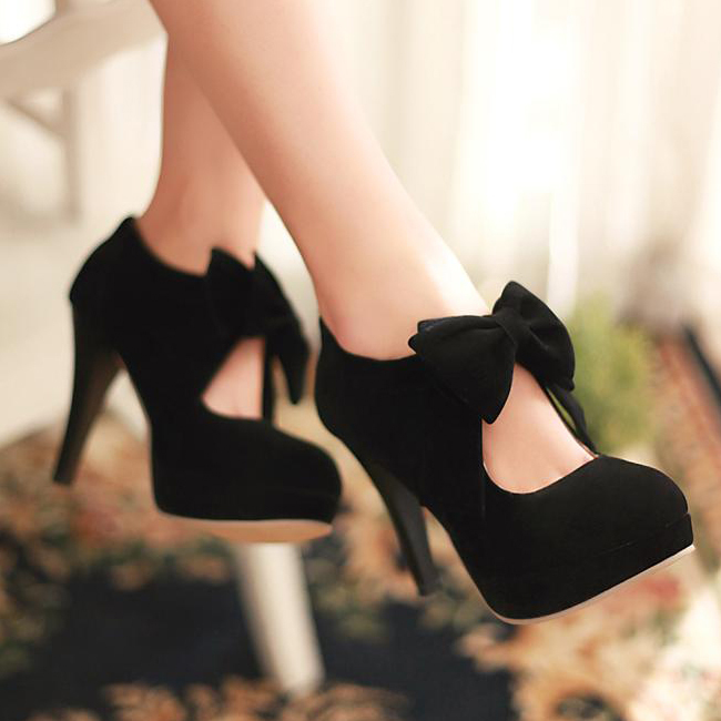 Cute Black High Heels With Bows