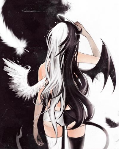 Dark And Light Angel Anime Girl