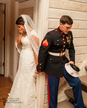 marine and bride asking previous to wedding