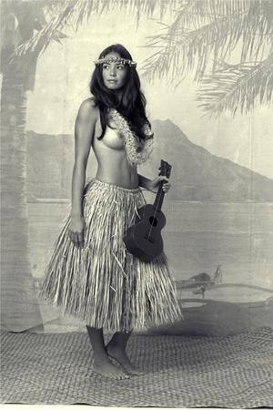 stripped to the waist grass micro-skirt hawaiian hula gals