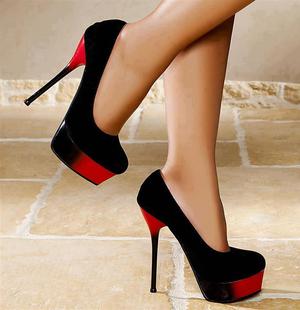 red and black high heels footwear